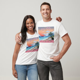 Vintage Tropical Beach Sunset Hearts T-Shirt
