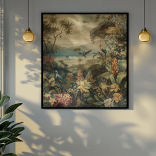 Vintage Tropical Bird Botanical Art   Luxury Canvas Print