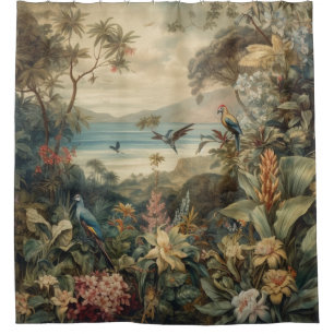 Vintage Tropical Bird Botanical Art Luxury Shower Curtain