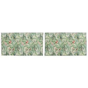 Vintage Tropical Birds and Palm leaves Pillowcase
