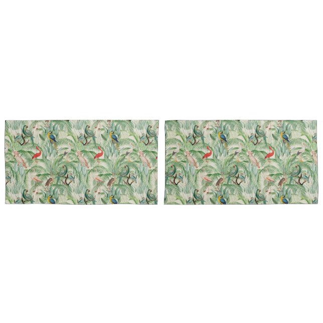 Vintage Tropical Birds and Palm leaves Pillowcase (Front-Set)