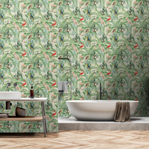 Vintage Tropical Birds and Palm leaves Wallpaper