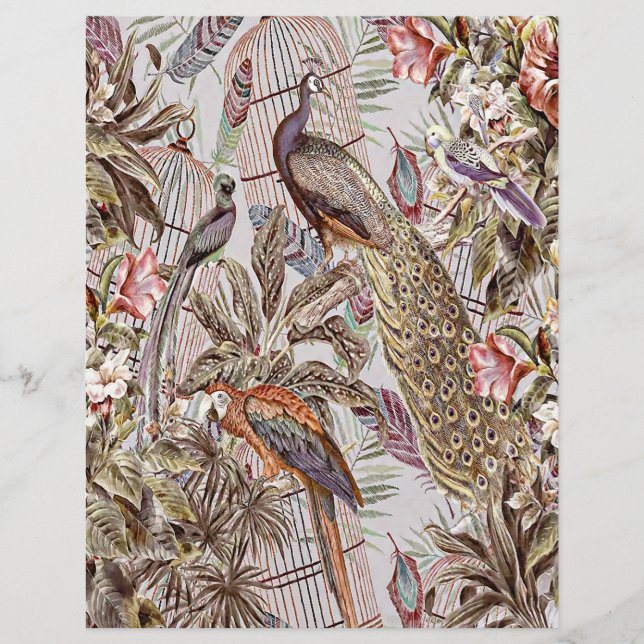 Vintage tropical birds origami paper (Front)