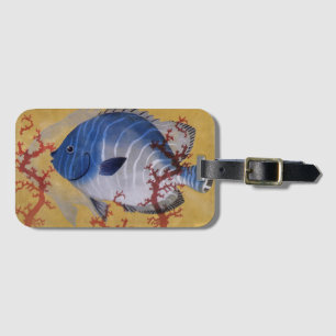 Vintage Tropical Blue Fish Coral Marine Ocean Life Luggage Tag