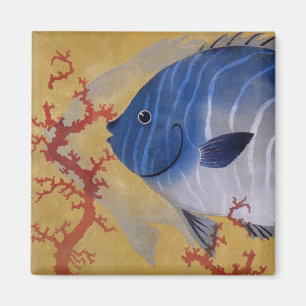 Vintage Tropical Blue Fish Coral Marine Ocean Life Magnet