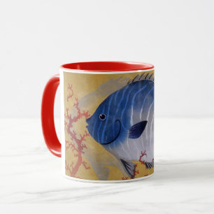 Vintage Tropical Blue Fish Coral Marine Ocean Life Mug