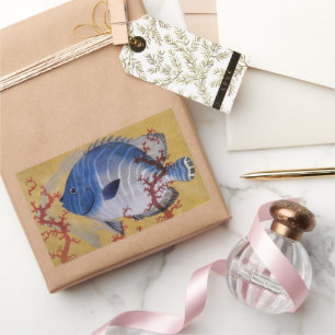 Vintage Tropical Blue Fish Coral Marine Ocean Life Rectangular Sticker