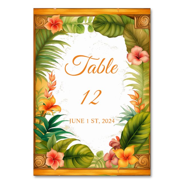 Vintage Tropical Bouquet Thunder_Cove Table Number (Front)