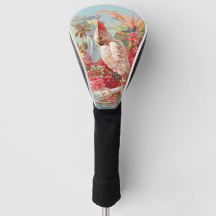 Vintage Tropical Cockatoo & Rose Botanical Art Golf Head Cover
