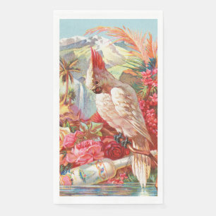 Vintage Tropical Cockatoo & Rose Botanical Art Napkin