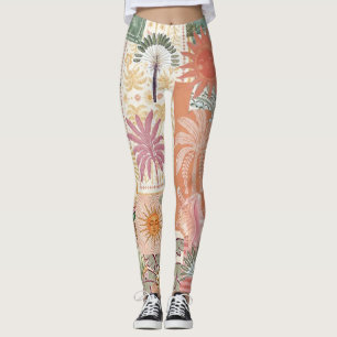 Vintage Tropical Collage Pattern Retro Palm Sun Leggings