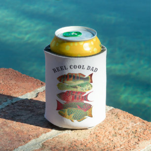 Vintage Tropical Fish Reel Cool Dad Navy Can Cooler