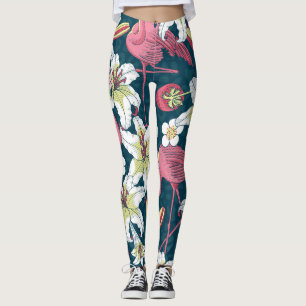 Vintage Tropical Flamingoes Lilies Pattern Leggings