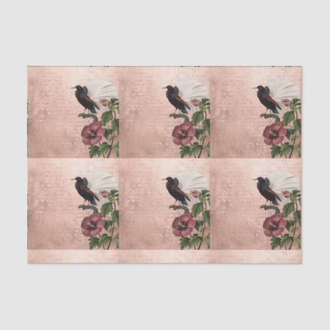 Vintage Tropical Floral Bird Tissue Paper (Front)