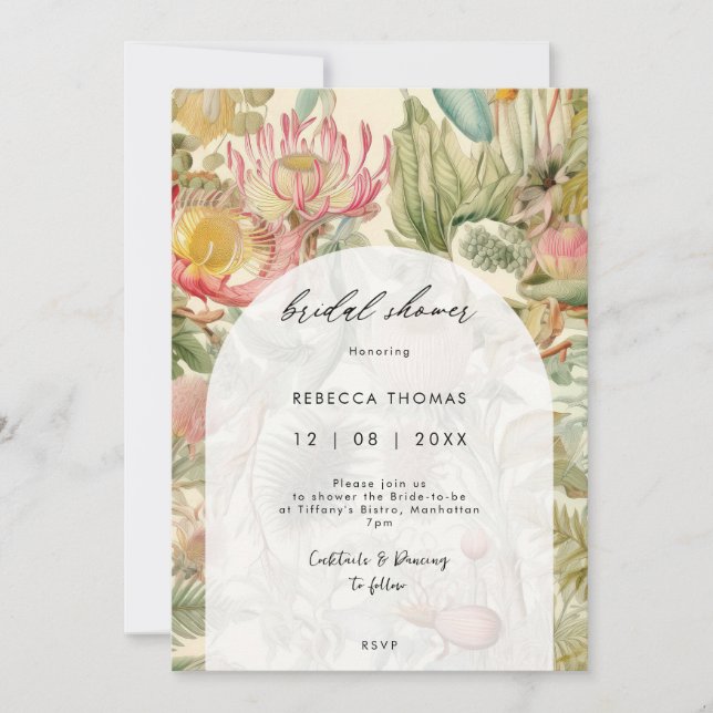 vintage tropical floral bridal shower invitation (Front)