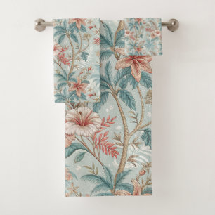 Vintage Tropical Floral Coastal Elegance Design Bath Towel Set