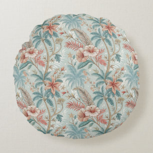 Vintage Tropical Floral Coastal Elegance Design Round Cushion