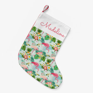 Vintage Tropical Flowers And Birds Add Your Name Small Christmas Stocking