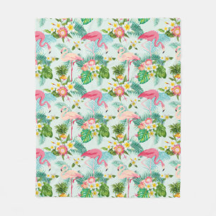Vintage Tropical Flowers And Birds Fleece Blanket