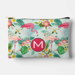 Vintage Tropical Flowers And Birds   Monogram Accessory Pouch