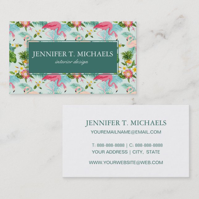 Vintage Tropical Flowers And Birds | Monogram Business Card (Front/Back)