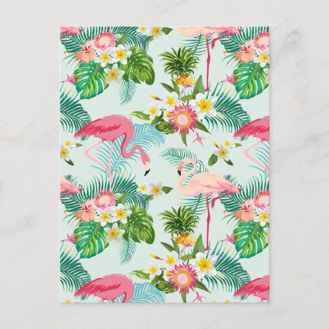 Vintage Tropical Flowers And Birds Postcard (Front)