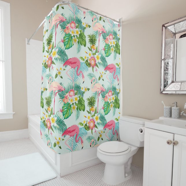 Vintage Tropical Flowers And Birds Shower Curtain (In Situ)