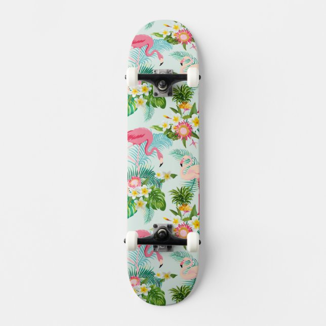 Vintage Tropical Flowers And Birds Skateboard (Front)