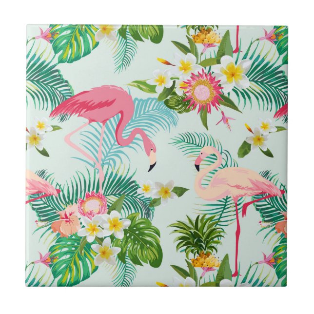 Vintage Tropical Flowers And Birds Tile (Front)