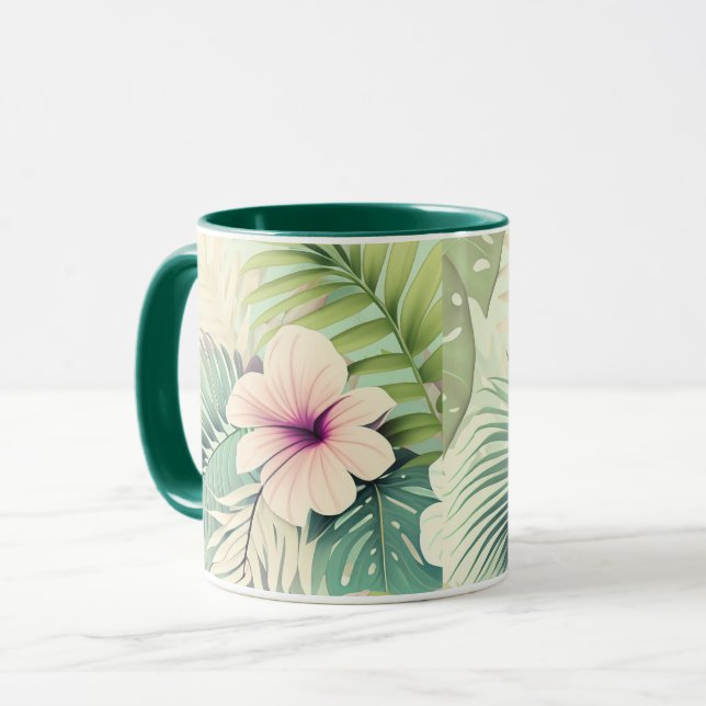 Vintage Tropical Flowers & Foliage Mug (Front Left)