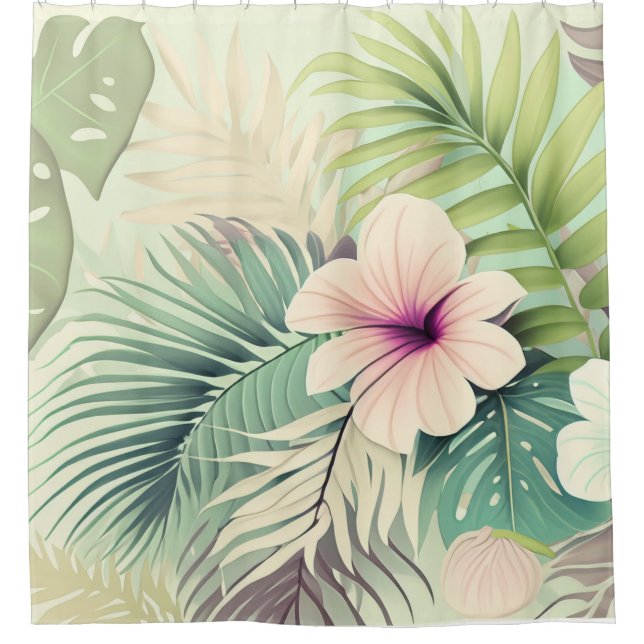 Vintage Tropical Flowers & Foliage Shower Curtain (Front)