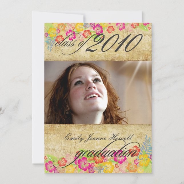 Vintage Tropical flowers Graduations Party Invitation (Front)