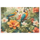 Vintage Tropical Flowers, Plants and Parrots