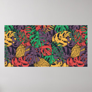 Vintage tropical flowers seamless pattern poster