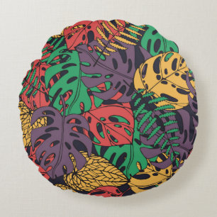 Vintage tropical flowers seamless pattern round cushion