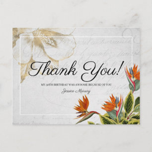 Vintage Tropical Flowers Thank You Postcard