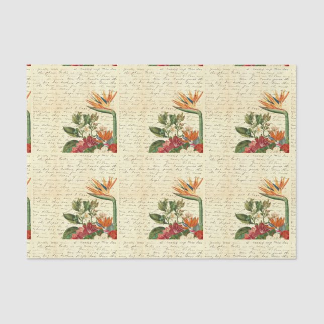 Vintage Tropical Flowers Tissue Paper (Front)