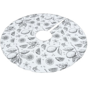 Vintage Tropical Fruit Lemon Floral Pattern Brushed Polyester Tree Skirt