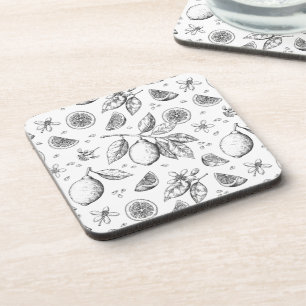 Vintage Tropical Fruit Lemon Floral Pattern Coaster