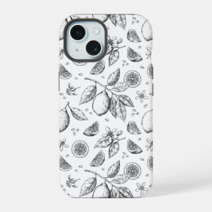 Vintage Tropical Fruit Lemon Floral Pattern iPhone 15 Case