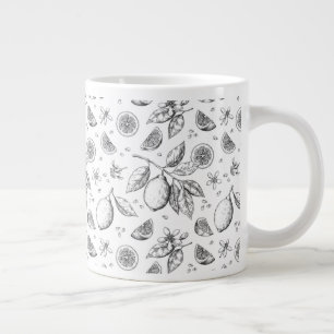 Vintage Tropical Fruit Lemon Floral Pattern Large Coffee Mug