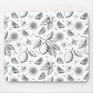 Vintage Tropical Fruit Lemon Floral Pattern Mouse Mat