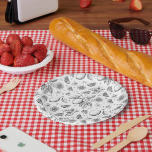 Vintage Tropical Fruit Lemon Floral Pattern Paper Plate