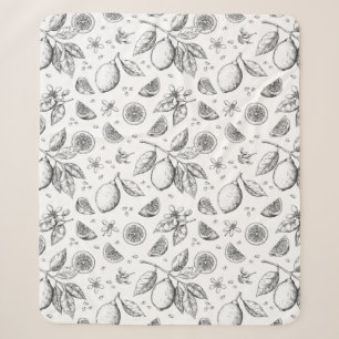 Vintage Tropical Fruit Lemon Floral Pattern Sherpa Blanket