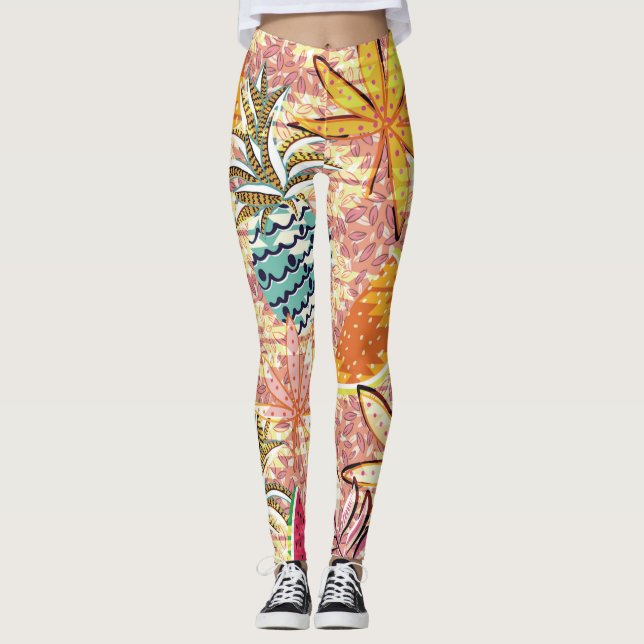 Vintage Tropical Fruit Pattern Leggings (Front)
