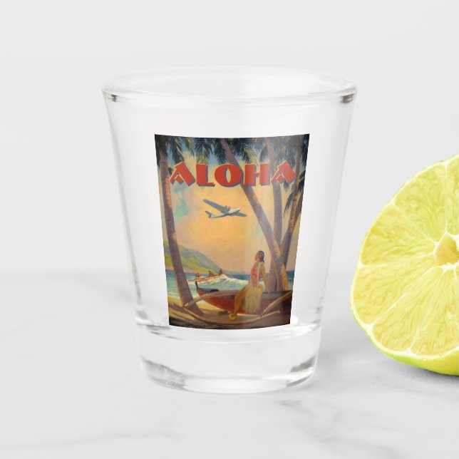 Vintage Tropical Hawaii Aloha Shot Glass (Front)