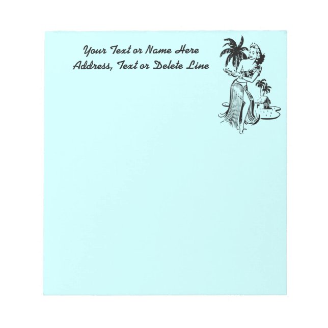 Vintage Tropical Hawaiian Hula Dancer Personalised Notepad (Front)
