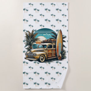vintage tropical/Hawaiian surf truck  Beach Towel