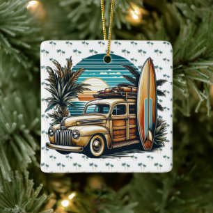 vintage tropical/Hawaiian surf truck Ceramic Ornament