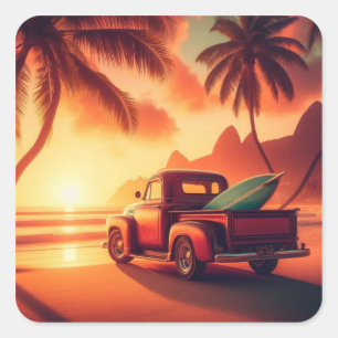 vintage tropical/Hawaiian surf truck Square Sticker